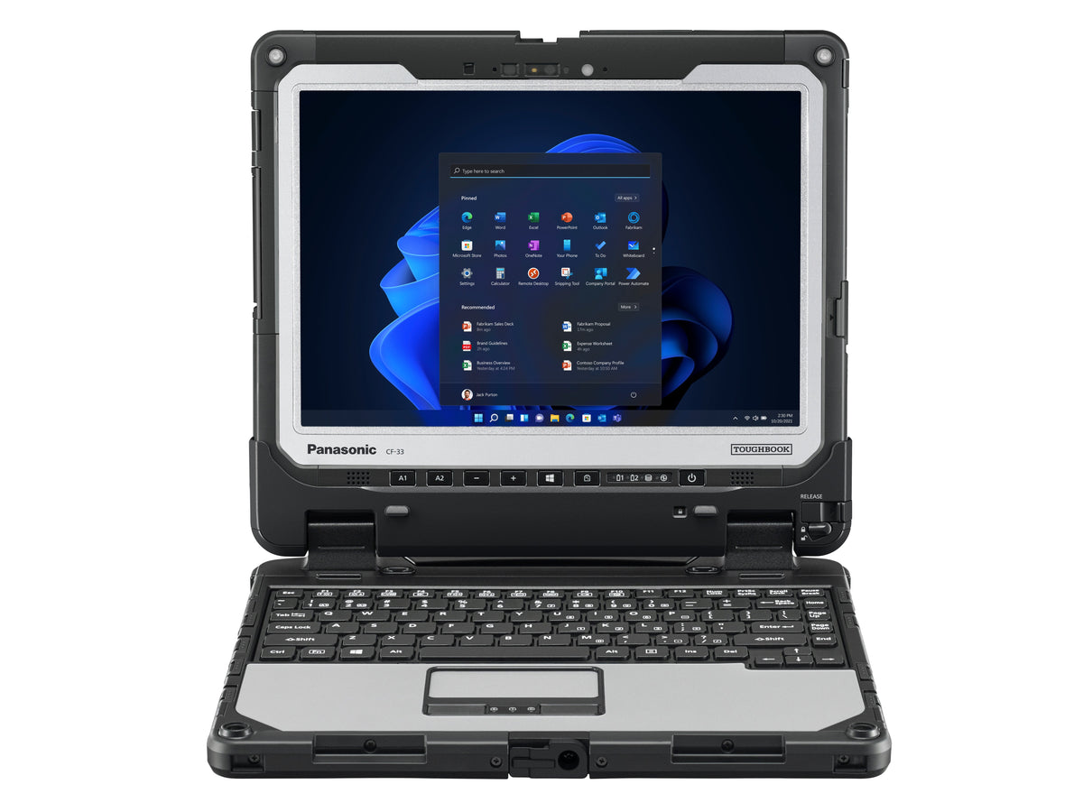 Panasonic TOUGHBOOK 33 mk4 fully rugged 12-inch 2-in-1 tablet with detachable French (AZERTY) keyboard (CF-339Z011B4) – front view in laptop mode