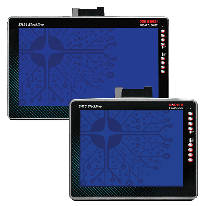 Datalogic SH21 Blackline 21-inch vehicle-mount computer, Intel quad-core, Windows Embedded Standard 7 (94S351233) – front view shown with the SH15 Blackline