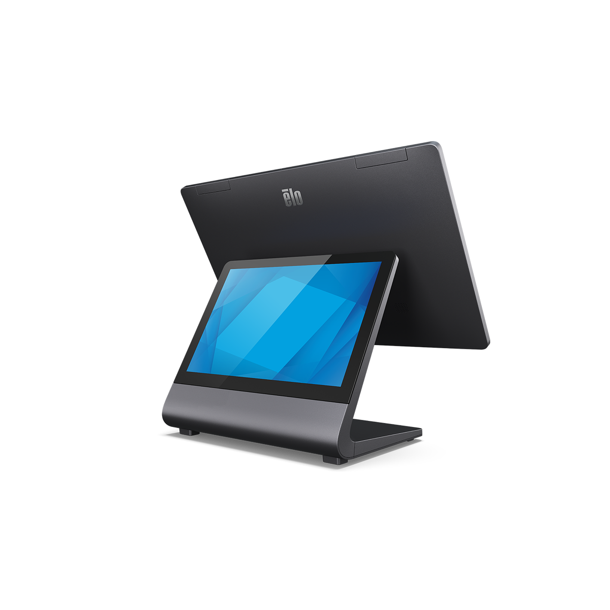 Elo EloPOS Z30 Intel POS with customer-facing display, rear-left angle
